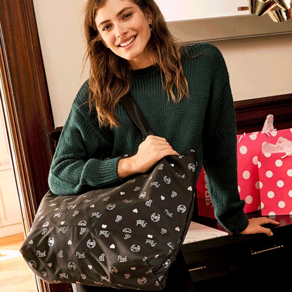 NWT VS Pink tote bag- black and silver